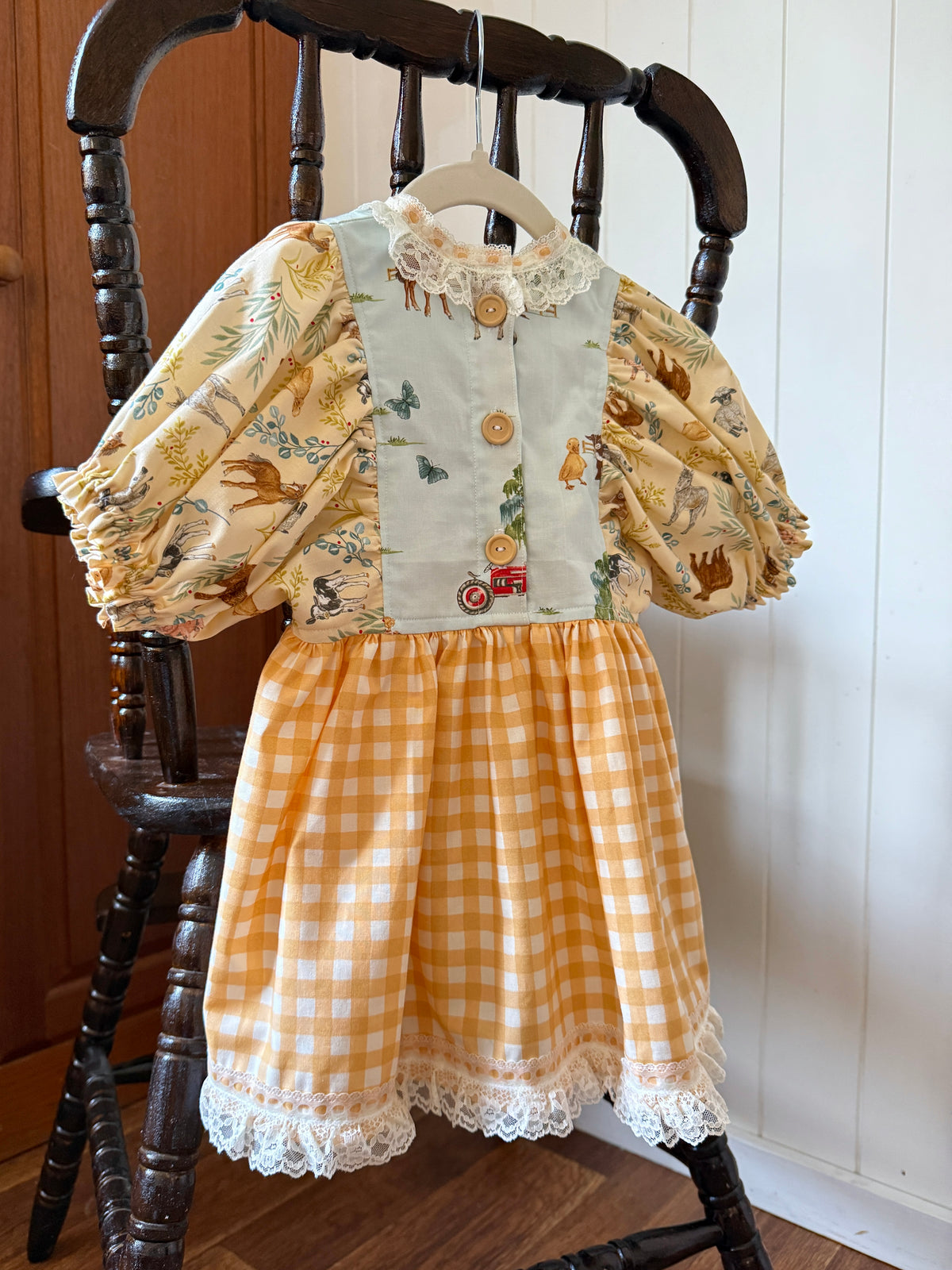 Farmyard Dress - Yellow/blue